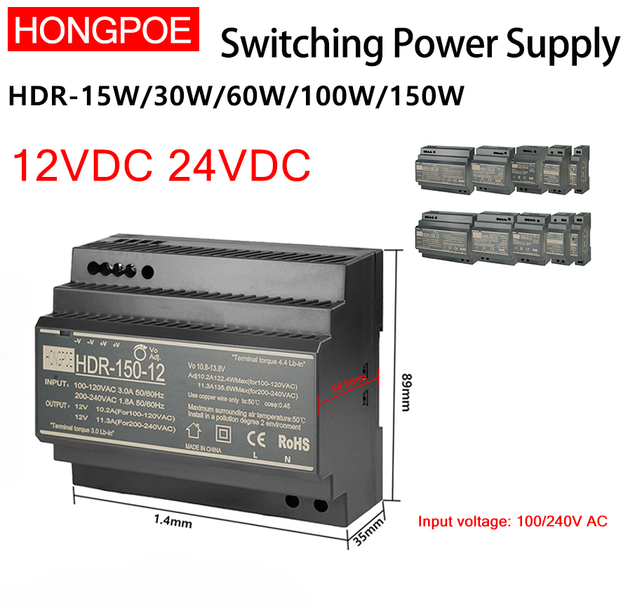 Smps Power Supply - Alimentatore switching su guida DIN 100-240VAC